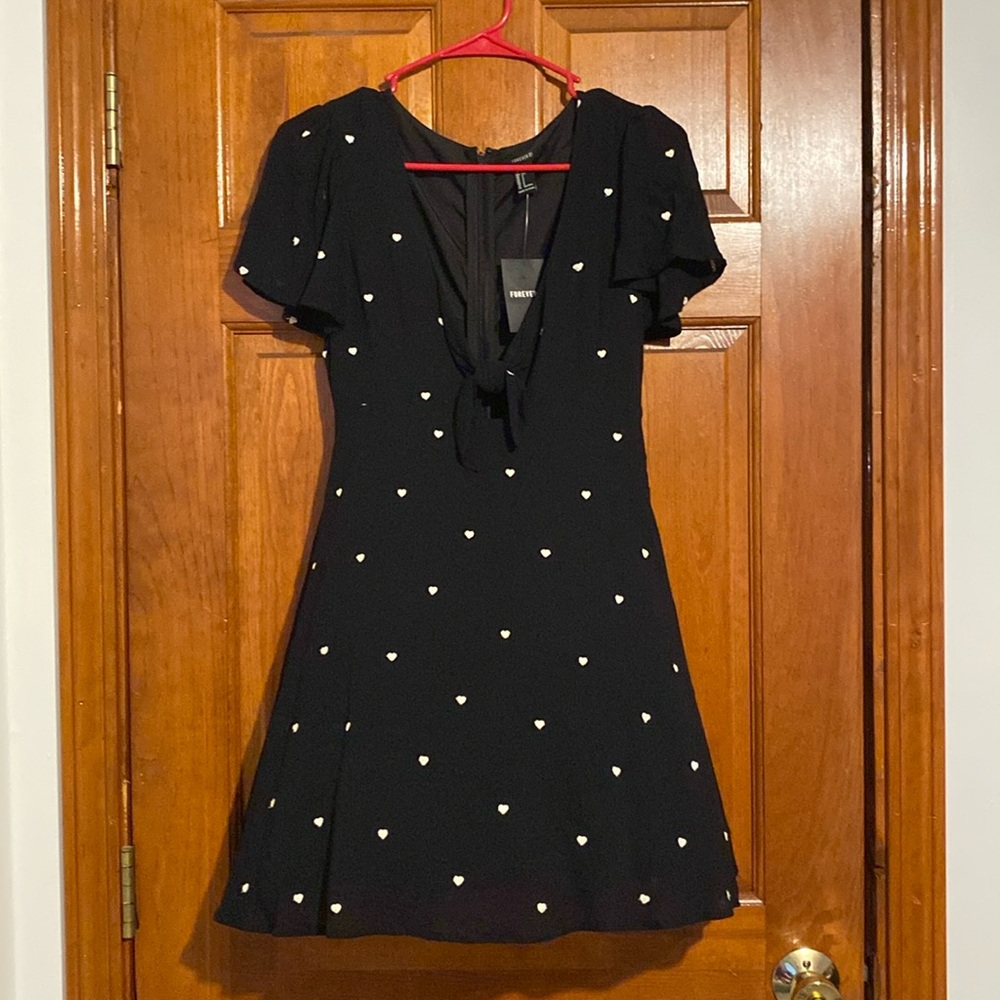 Forever 21 Black Dress w/ White Hearts